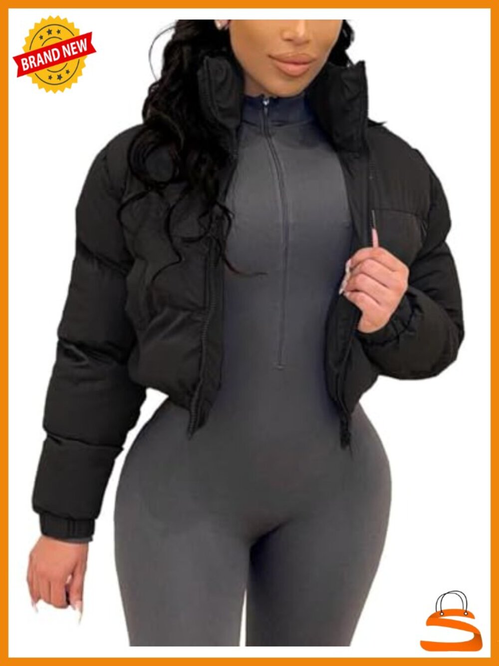 Women's Cropped Puffer Jacket Zip Up Winter Quilted Bubble Coat